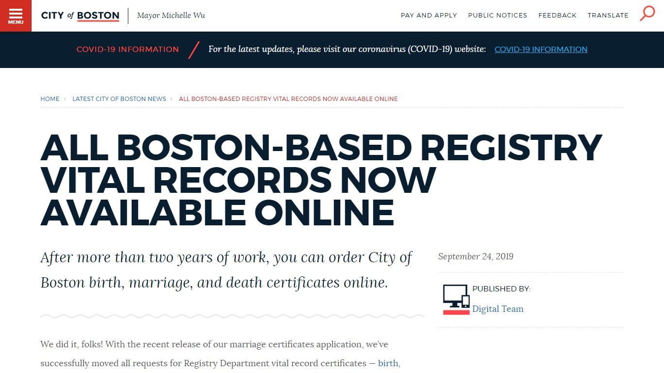 All Boston-based Registry vital records now available online