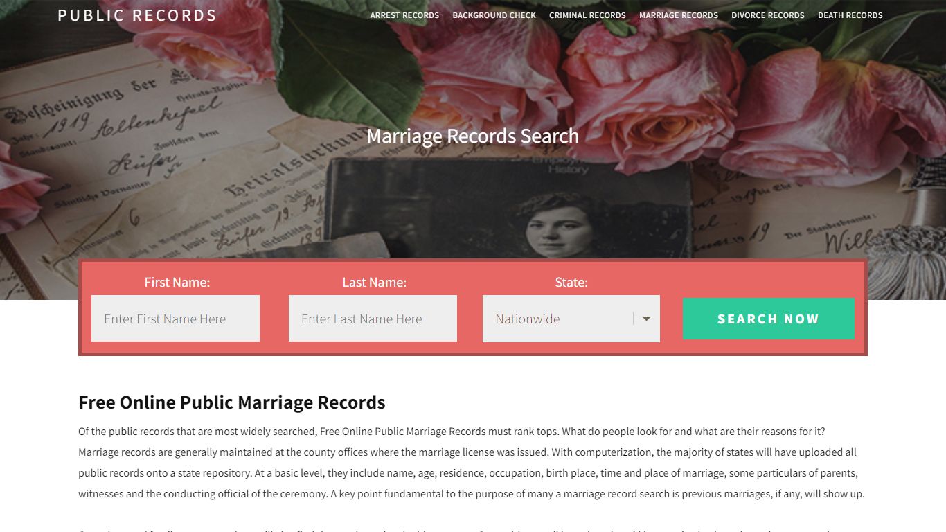 Free Online Public Marriage Records | Enter Name and Search